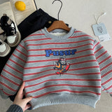  MQTIME  -  Children Boys Sweatshirt New Winter Striped Thicken Warm Toddler Boys Pullovers Versatile Cartoon Printed Infant Boys Sweatshirt