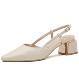 MQTIME  -  Elegant Middle Heels Pointed Toe Shoes Women's Thick Heels Luxury Shoes High Heels Fashion Slingback Pumps Office Shoe