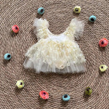 MQTIME  -  Flower Romper Mesh Dress With Headband Newborn Baby Girl Bodysuits Princess Sweet Short Puff Sleeve