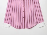 MQTIME  -  Vintage Pink Striped Women Casual Single Breasted Shirts Loose Turn-down Collar Shirt Fashion Spring Female Shirts