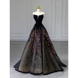 MQTIME  -  Black Luxury Celebrity Dress Embroidery Strapless Sleeveless Floor Length Ball Gown A Line Slim Waist Evening Party Prom Gowns