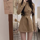 MQTIME  -  Suede Suit, Women's Autumn and Winter Waist Slim Fit, Hot Girl High-end Stand-up Collar Jacket, Thin Shorts Two-piece Set
