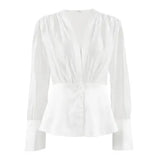 MQTIME  -  French Sexy Deep V Cinched Waist Shirt Spring Semi-Sheer Sexy Spicy Girl Fashion New Top for Women Elegant Blouses