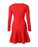 MQTIME  -  Women Casual A Line Long Sleeve Asymmetrical Neck Ruffles Dress Daily Temperament Commuting Autumn Fashion Plain Women's Dresses