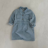 MQTIME  -  Autumn New Girls Denim Dress Children Long Sleeve Lapel Princess Dress For Baby Girl Denim Casual Dress Kids Clothes