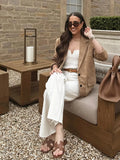  MQTIME  -  Retro Suede Female Jacket Chic Single Breasted Long Sleeve Lapel Loose Blazer Coat Women Eraly Autumn Street Lady Outerwear