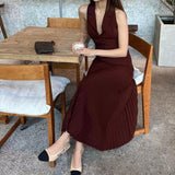 MQTIME  -  Women Summer 2 Piece Business Suit Sleeveless Button Front Vest High Elastic Waist Pleated Swing A Line Skirts Casual Set