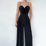 MQTIME  -  Sexy V Neck High Waisted Halter Jumpsuits Fashion Slim Solid Color Commute Playsuits French Style Simple Streetwear For Women