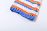  MQTIME  -  Fall Winter Striped Loose Knitted Pullover Sweaters Women Color Patchwork O Neck Long Sleeve Casual Jumpers Crop Tops