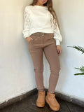 MQTIME  -  Fashion Woman Trousers New Summer Women's Elastic Waist Padded Stretch Casual  Calf Pants with Pocket