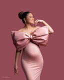 MQTIME  -  Pink Bow Wedding Maternity Dress for Photoshoot Plus Size Pregnancy Baby Shower Photography Gown for Wedding Guest Custom #18457