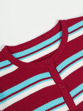MQTIME  -  New Kpop Color-Blocked Striped Loose Versatile Knit Cardigan Top Daily Comfortable Long-Sleeve Button Shirt Warm Women's Sweater
