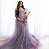 MQTIME  -  Elegant Tulle Maternity Dress For Photo Shoot Off The Shoulder Mix Colors V Neck Prom Party Dress for Pregnant Women Gowns