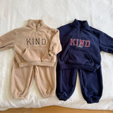  MQTIME  -  Winter New Children Plus Velvet Thick Clothes Set Boys Girls Fleece Letter Sweatshirt + Pants 2pcs Suit Kids Sports Outfits