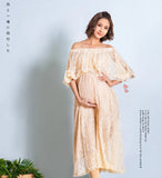  MQTIME  -  Chiffon Photography Dress Maternity Off Shoulder Maxi Dresses Pregnant Women Evening Dresses Photoshoots Button Summer Gowns