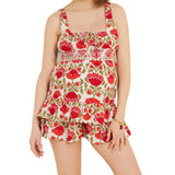 MQTIME  -  Women s Maternity Floral Print Square Neck Ruffle Hem Tank Top and Elastic Waist Shorts Set for Pregnancy Lounge Outfit - 2