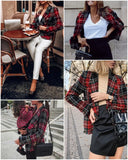 MQTIME  -  New Red Plaid Jacket 2024 Women Spring-Autumn Retro Tweed Suits Jackets Office Ladies Vintage Chic Slim Coats Girls Tops Coat