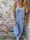 MQTIME  -  Women's Spring and Summer New Straps Denim Jumpsuit Loose Pockets