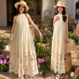 MQTIME  -  Women Summer Fashion Embroidery Flower Hollow Out Loose Fit Casual Bohemian Dress Sleeveless Sundresses Streetwear