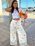 MQTIME  -  Flower Print Trousers Suits Women 2 Pcs Casual Turn Down Collar Long Sleeve Lady Shirt Sets Wide Leg Pants New Chic Spring