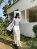  MQTIME  -  New Summer Style, Korean Design Sense, Niche and Irregular Fake Two-piece Mesh Patchwork Bodycon Skirt.