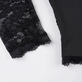  MQTIME  -  Y2k Autumn Square Collar Long Sleeve Solid Slim Sexy Patchwork Basic Women's T-shirts