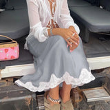 MQTIME  -  Splicing Lace Satin Skirt Women's New High-waisted Casual Versatile Hip Skirt