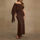 MQTIME  -  Fashion High Waist Temperament Long Dress Elegant Irregular Solid Party Dress Sexy Off Shoulder Draped Wrap Hips Dress