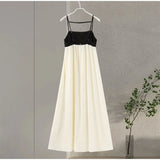 MQTIME  -  Contrast Loose Sling Women Dresses Sleeveless Backless Square Collar Female Dress Fashion High Waist Summer Sexy Lady Robe