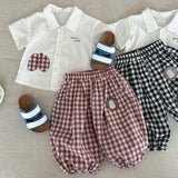  MQTIME  -  Boys' Suit Spring and Summer New Children's Wear Korean Boy Baby Cute Cartoon Plingham Cloth Shirt Shorts Two-piece Set