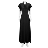 MQTIME  -  Women's 20th Century V-neck Long Diagonal Cut Sleeveless Dress with Butterfly Sleeves and Bow Detail Party Halloween Gown