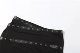 MQTIME  -  Puss Sexy Hipster 2-Piece Set Women Irregular Mesh Patchwork Camisole+Pu Bandage Peach Hip Skirt Slim Midnight Streetwear