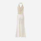  MQTIME  -  Sexy Halter Bead Backless Maxi Dresses Women Fashion Sleeveless High Waist Slim  A-line Dress Lady Summer Evening Party Robes