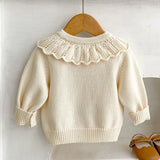  MQTIME  -  Baby Girls Knitting Cardigan Flower Embroidery Long Sleeve Cardigan Coat Spring Autumn Toddler Baby Girls Sweater Coat