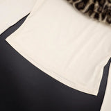 ﻿ MQTIME  -  Leopard Print Faux Fur Patchwork Slim T-shirts Women Sexy Casual Slash Neck Off Shoulder Long Sleeve Streetwear Tees Tops