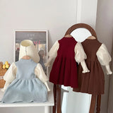 MQTIME  -  0-7Y Girls' Knitted Sweater Dress Cute Lantern Sleeve Patchwork Children's  Dress Spring Kid's Outfit Girls Clothes