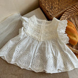  MQTIME  -  Summer Baby Girls Cute Sets Korean Style Lace Embroidery Blouses Printed Pants 2pcs Children Chic Outfits
