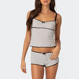 MQTIME  -  Women Pajamas Sets Sleeveless Camisole+Shorts Two Pieces Suits Sexy Sleepwear Casual Home Clothes Female Dot Printed Loungewear