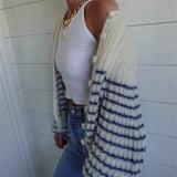  MQTIME  -  Autumn New Color Blocked Striped Cardigan Sweater Women's Round Neck Jacket