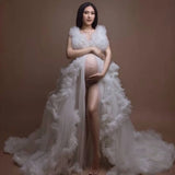 MQTIME  -  Tiffany Maternity Dress/ Ruffle Tulle Dress Photo Shoot Dress//Adjustable Waist Maternity Dress//Custom Color/Skirt Slit