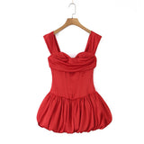 MQTIME  -  Sexy Women Satin Fold Chest Pad Bra Slash Shoulder Dress Corse Boning Low Waist Cross Lacing Up Back Ball Gown BUD Dresses Robe