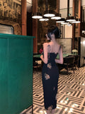MQTIME  -  Elegant Vintage Print Floral Split Dress Summer Sleeveless Spaghetti Strap Backless Long Dress Evening Party Birthday Dresses