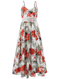 MQTIME  -  Women Bohemian Chiffon Dress Strapless Printing Maxi Dress Lace Hollow Out Beach Dress Floral Vestidos Sundress