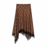 MQTIME  -  Women Vintage Chic Midi Skirt Elegant Women Plaid Lace Long Skirt New Summer  Commute Dinner Party Lady Skirt
