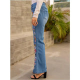 MQTIME  -  Embroidered Jeans Women's ting Washed Denim Jeans, Flare Pants, Casual, Mid Waist, Fashion