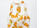  MQTIME  -  Casual Print Halter Dress Women Elegant V-neck Sleeveless Backless High Waist Loose Midi Dresses Summer Lady Vacation Robe