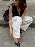 MQTIME  -  Spring Summer 2024 Women Striped Office Trousers High Waist Loose Wide Leg Flare Pants For Women