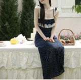 MQTIME  -  French Style Vintage Polka Dot Long Dress Summer Stylish Lace Patchwork Female Clothing Flying Sleeve Elegant Bag Hip Dresses