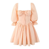 MQTIME  -  Fashion Sweet Style Dress Women's Autumn Bubble Sleeve Splicing Design Pleated Skirt