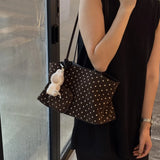MQTIME  -   Korean Polka Dot Large Capacity Tote Bag Fashionable Retro Brown Single Shoulder Commuter Bag for 2026 Autumn Season